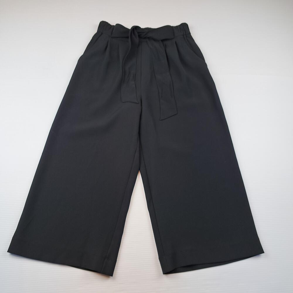 Lululemon Pants Womens 6 Black Wide Noir Crop High Waist Pull On Paperbag Tie